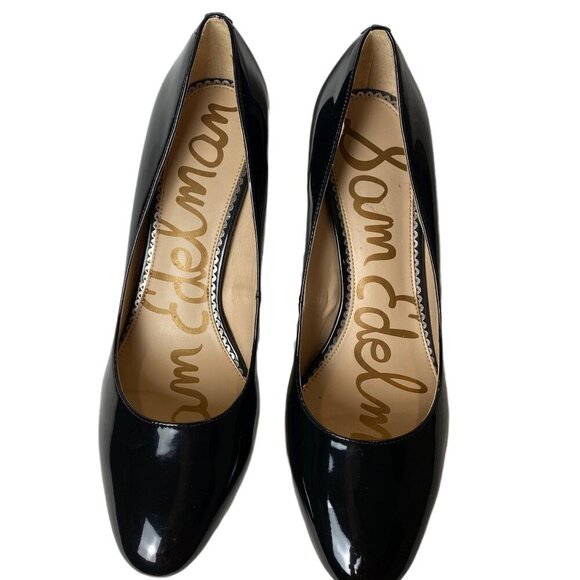 Sam Edelman Black Paten Leather Round Toe Pumps Size 8.5 - Picture 2 of 6